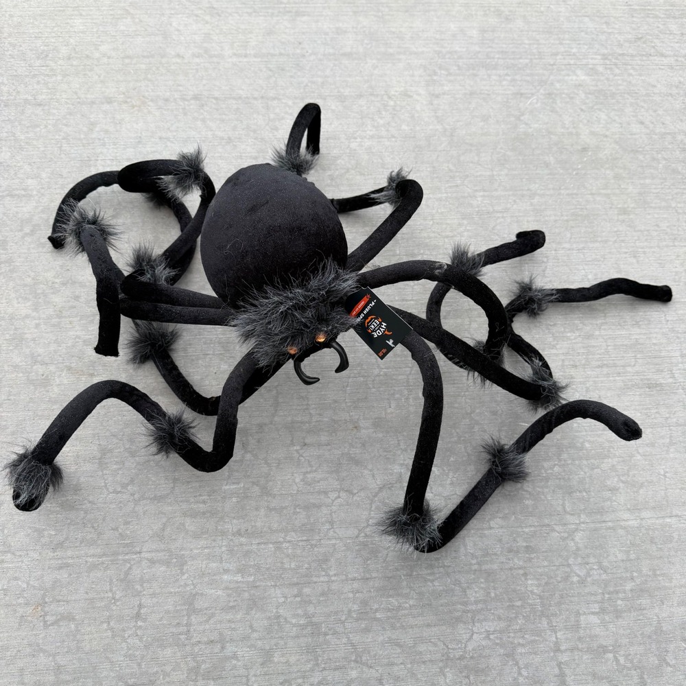 Hyde & EEK Boutique Black Plush Spider Halloween Decoration Orange Eyes 25 Inch